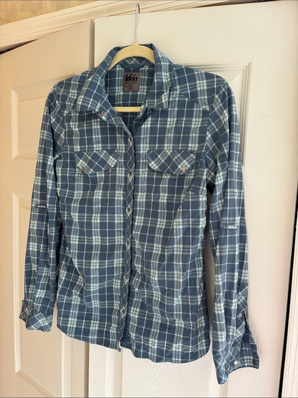 REI Blue and Light Blue Plaid Long-Sleeve Shirt
